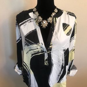 Beautiful yellow, black and white shirt!